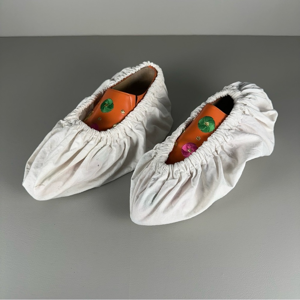 rare Comme des Garcons Embroidered Flowers Orange Loafers - Picture 10 of 11